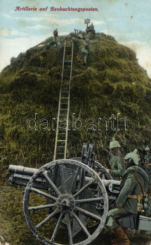 Első Világháborús német Tüzérségi megfigyelő állás, ágyú, Artillerie auf Beobachtungsposten / WWI German artillery observation post, cannon