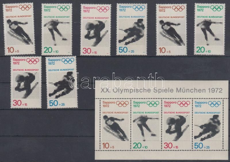 Summer Olympics, Munich set + stamps from blocks + block, Nyári olimpia, München sor + blokkból kitépett bélyegek + blokk