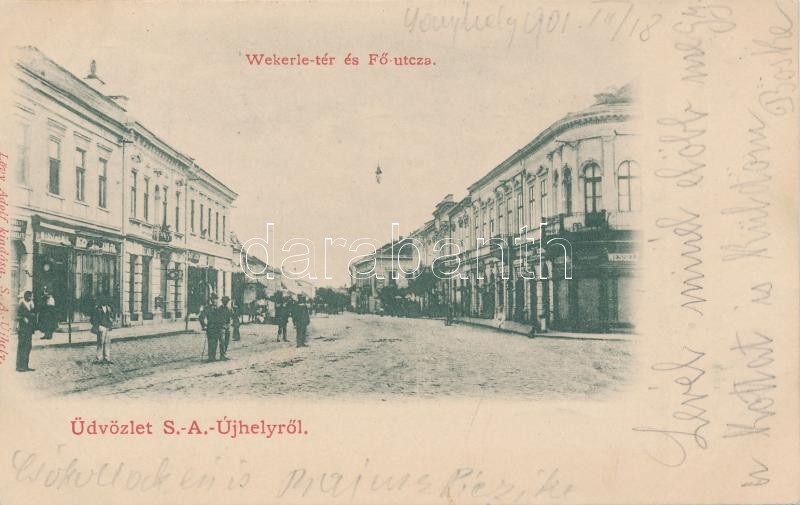 Sátoraljaújhely, Wekerle tér, Fő utca, Wessely Mór üzlete; Lővy Adolf kiadása