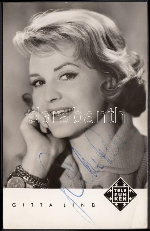 Gitta Lind (1925-1974)  German actress autograph signature, Gitta Lind (1925-1974) német énekesnő saját kezű aláírása az őt ábrázoló fotóképeslapon