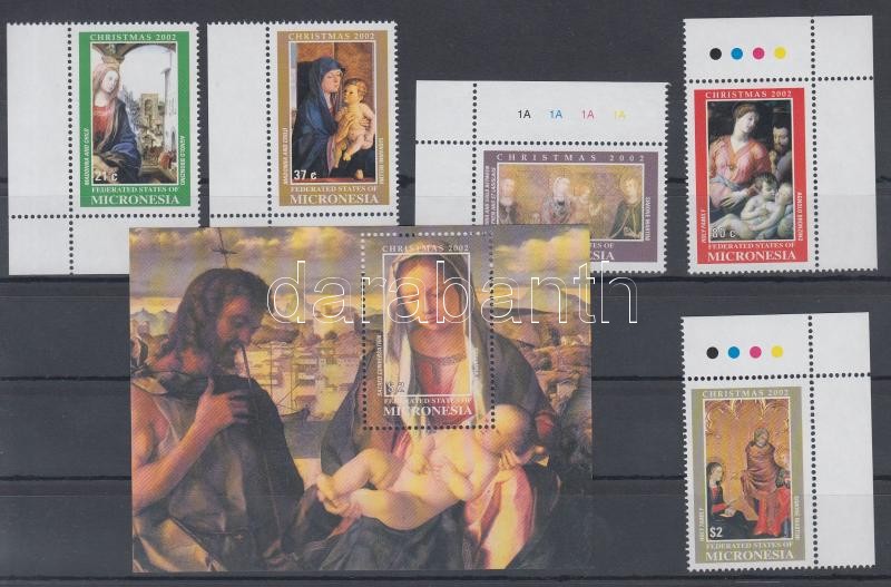 Christmas, paintings normal and margin stamps (set) + block, Karácsony, festmények normál és ívszéli bélyegek (sor) + blokk