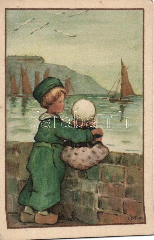 Dutch children, litho, s: I.M.J., Holland gyerekek, litho, s: I.M.J.