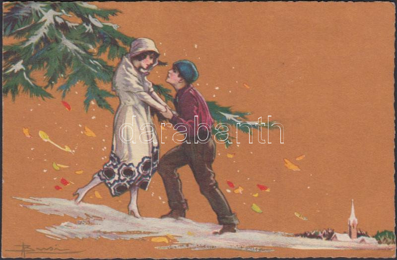 Italian art postcard s: Busi (wet damage), Olasz művészeti képeslap s: Busi (ázott)