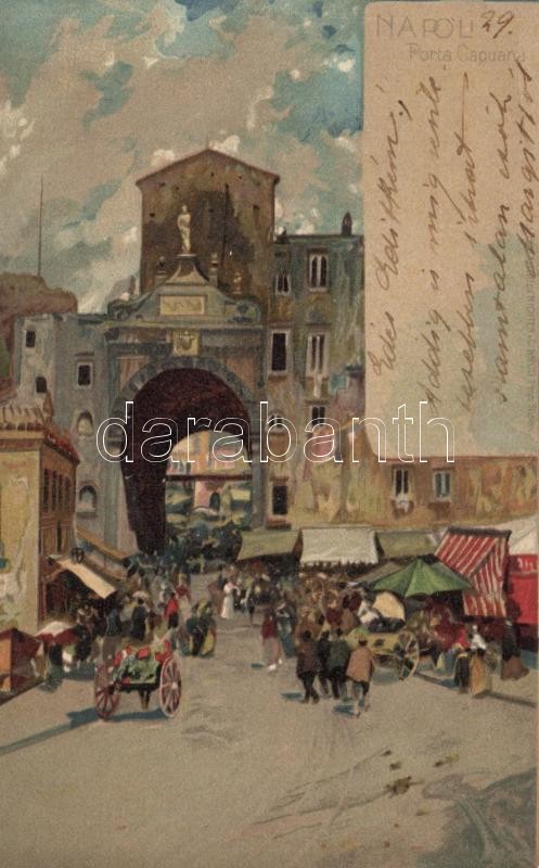 Naples, Napoli; Porta Capuana litho / street view