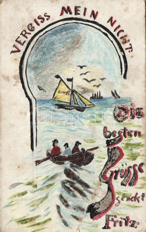 Die besten Grüssen von Fritz - hand painted postcard, Kézzel készült üdvözlőlap