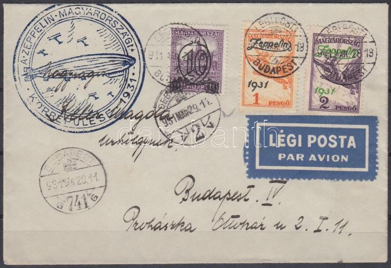 Zeppelin Hungary round flight with both Zeppelin stamps (instead of 2P) Rare!, Zeppelin magyarországi körrepülés levél 2P helyett Zeppelin 1P és 2P bélyeggel (Ritka!), debreceni ledobás