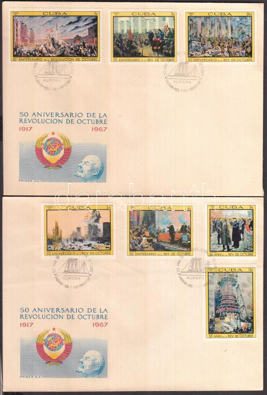 50th anniversary of the October Revolution set on 2 FDC, Októberi Forradalom 50. évfordulója sor 2 FDC-n