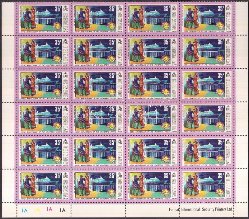 100 éves az UPU sor 8 db 24-es fél ív, UPU Centenary set on 8 half-sheets of 24