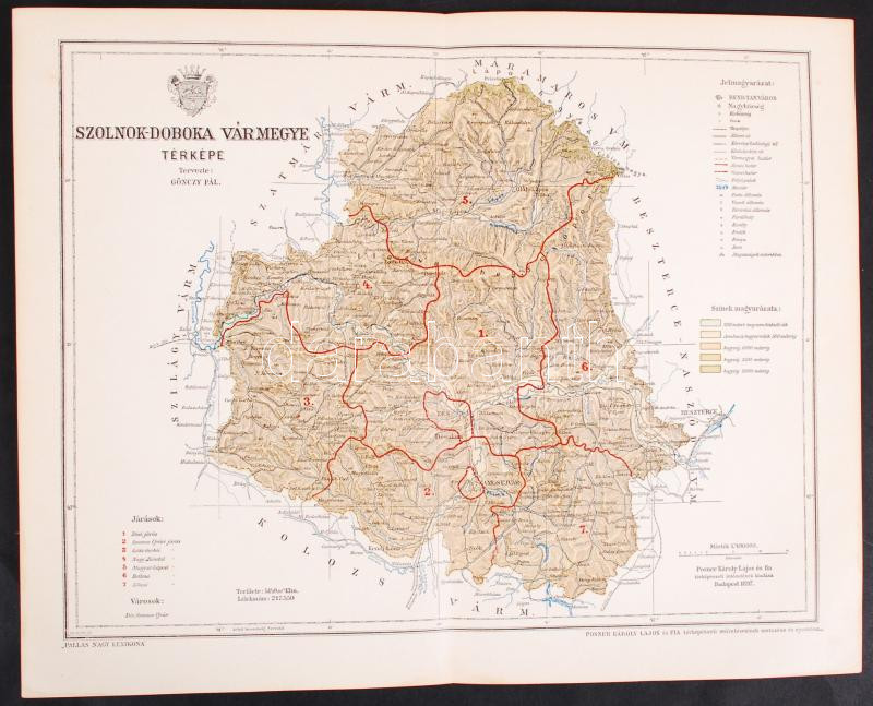 cca 1900 Posner Károly SzolnokDoboka vármegye térképe / County