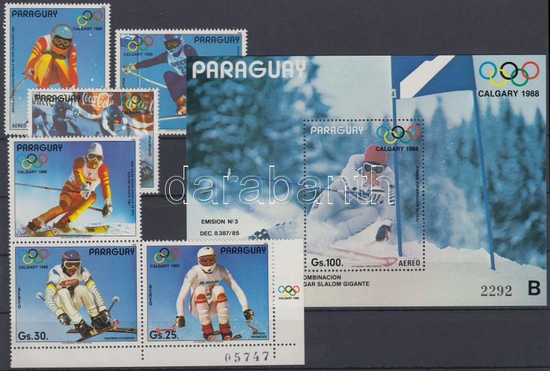 Winter Olympics set + 1 coupon + block, Téli olimpia sor + 1 db szelvény + blokk