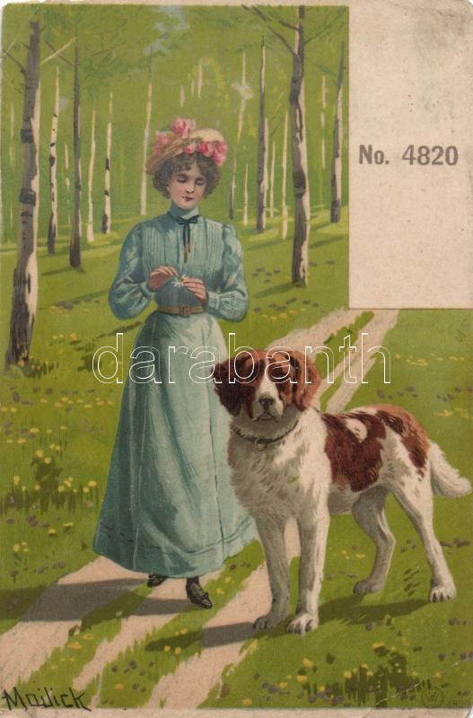 Hölgy kutyával, No. 4820. litho s: Mailick, Lady and dog, No. 4820. litho s: Mailick