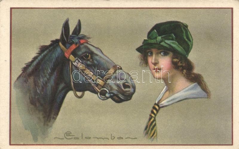 Italian art postcard, horse s: Colombo, Olasz művészeti képeslap, ló s: Colombo