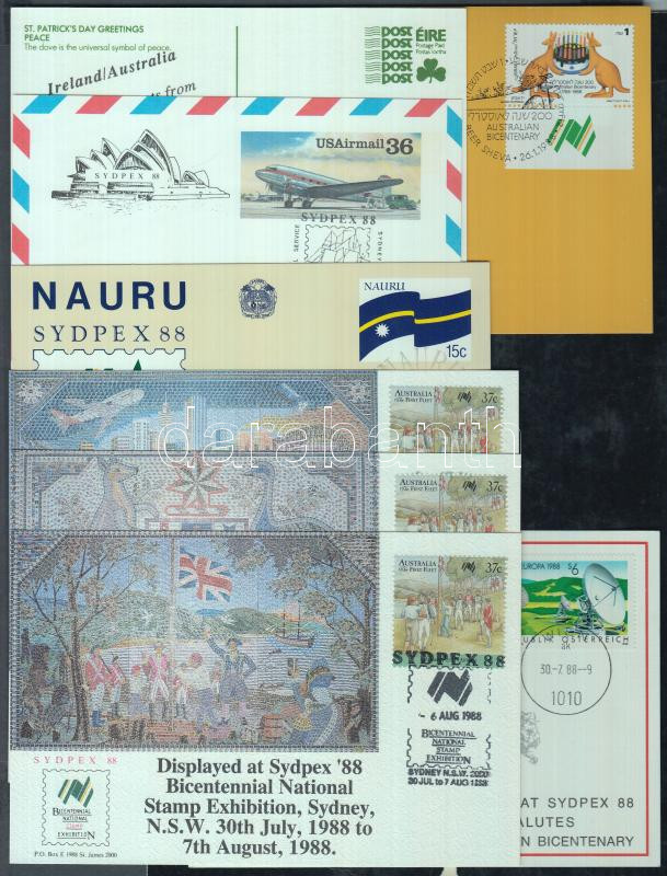 8 klf képeslap az Ausztráliai Bélyegkiállítás SYDPEX'88 bélyegzéseivel, 8 different postcards with SYDPEX'88 cancellation of the Australian Stamp Exhibition