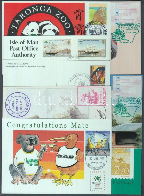 8 klf képeslap az Ausztráliai Bélyegkiállítás SYDPEX'88 bélyegzéseivel, 8 different postcards with SYDPEX'88 cancellation of the Australian Stamp Exhibition