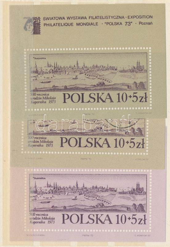 Stamp Exhibition POLSKA '73 block set + stamped block, Bélyegkiállítás POLSKA '73 blokksor + pecsételt blokk