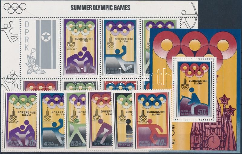 Summer Olympics in Moscow set + minisheet + block, Nyári olimpia, Moszkva sor +  kisív + blokk