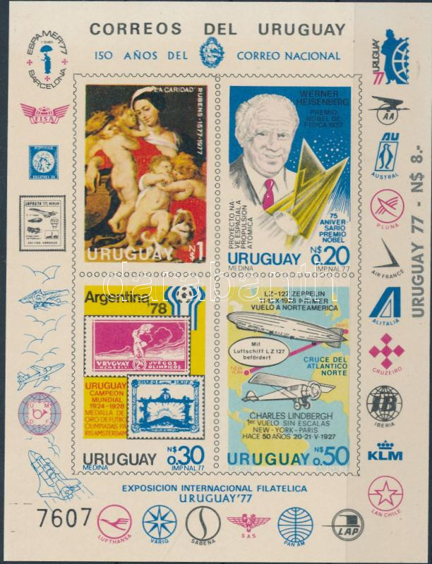 Football World Cup, Rubens, Nobel Prize, Lindbergh flight set in imperforated block form, Labdarúgó VB, Rubens, Nobel-díj, Lindbergh repülés sor vágott blokk formában