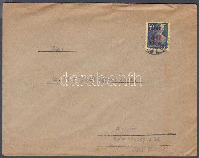 Inflation cover, (1. díjszabás) Helyi levél Kisegítő (Nagyasszonyok) 50f/50f bérmentesítéssel