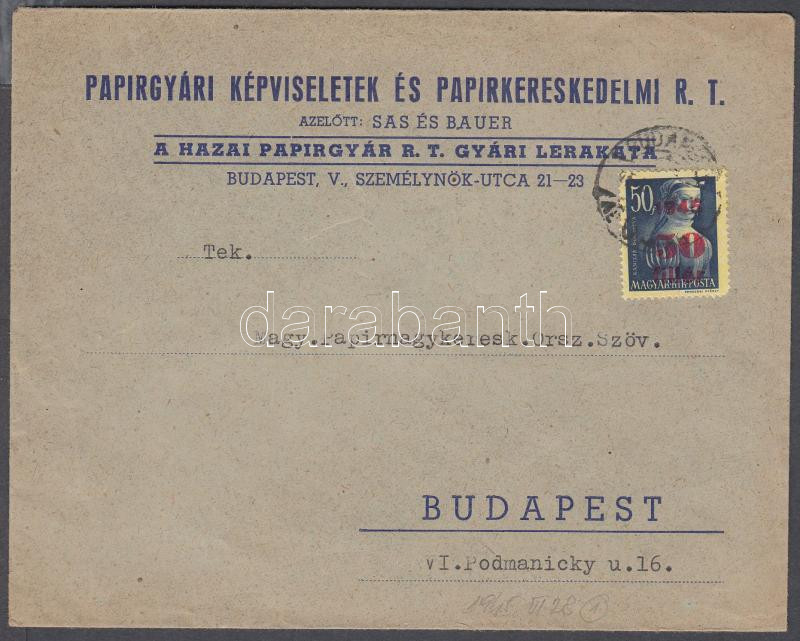 Inflation cover, (1. díjszabás) Helyi levél Kisegítő (Nagyasszonyok) 50f/50f bérmentesítéssel