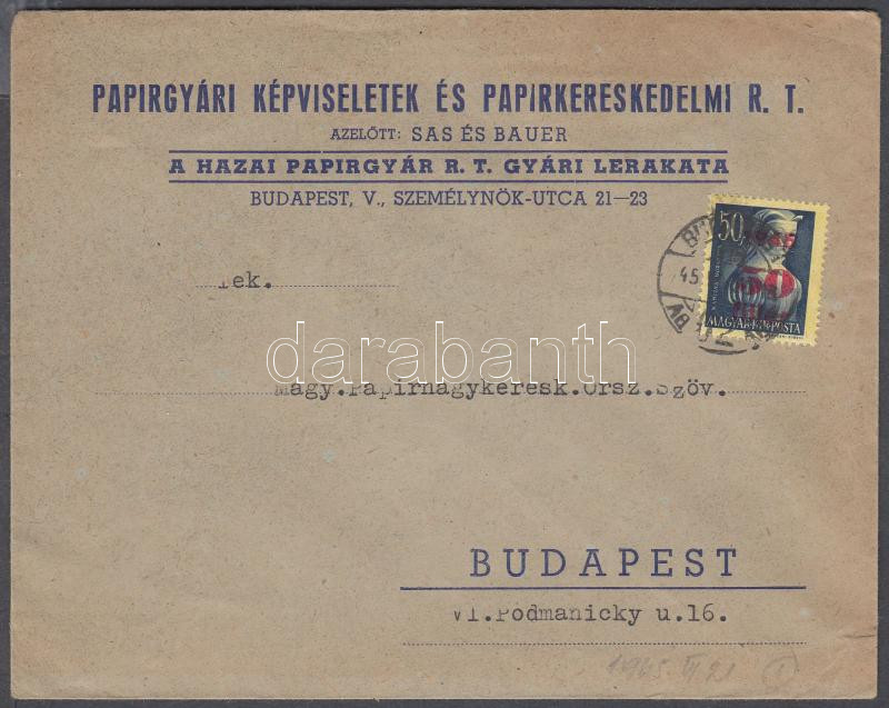 Inflation cover, (1. díjszabás) Helyi levél Kisegítő (Nagyasszonyok) 50f/50f bérmentesítéssel