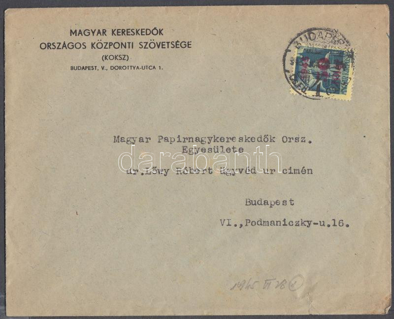 Inflation cover, (1. díjszabás) Helyi levél Kisegítő (Hadvezérek) 50f/50f bérmentesítéssel