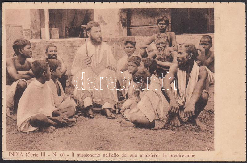 Italian missionary in India, preaching, folklore (wet damage), Olasz misszionárusok Indiában, prédikálás, folklór (ázott)