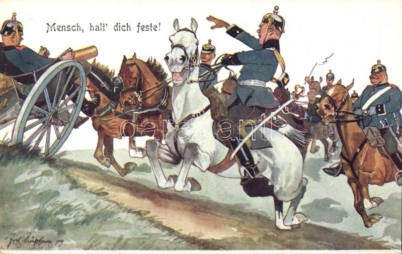 Első világháborús, K.u.K. katonai lap, csata B.K.W.I. Nr. 335-8. s: Fritz Schönpflug, Mensch, halt' dich feste! B.K.W.I. Nr. 335-8. s: Fritz Schönpflug