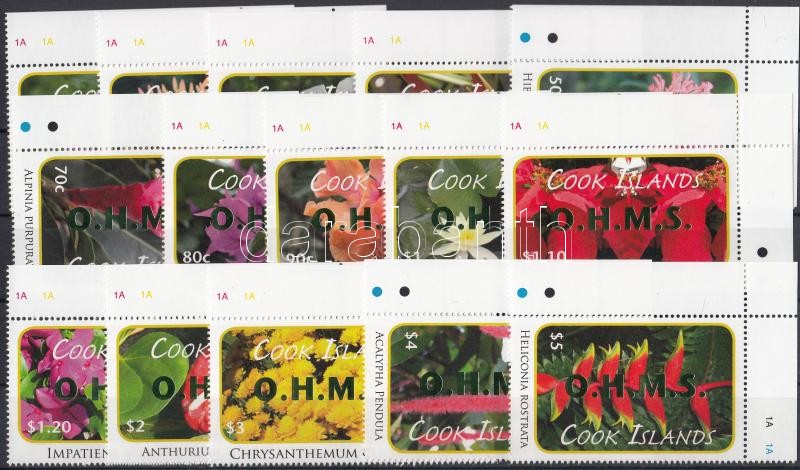 Official, Flowers 15 pcs corner values with golden overprint, Hivatalos, Virágok 15 ívsarki érték arany színű felülnyomással