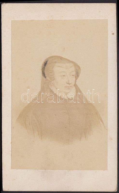 cca 1580 Medici Katalin francia királyné, keményhátú fotó (cca 1880), 6x10 cm /
Catherine de' Medici