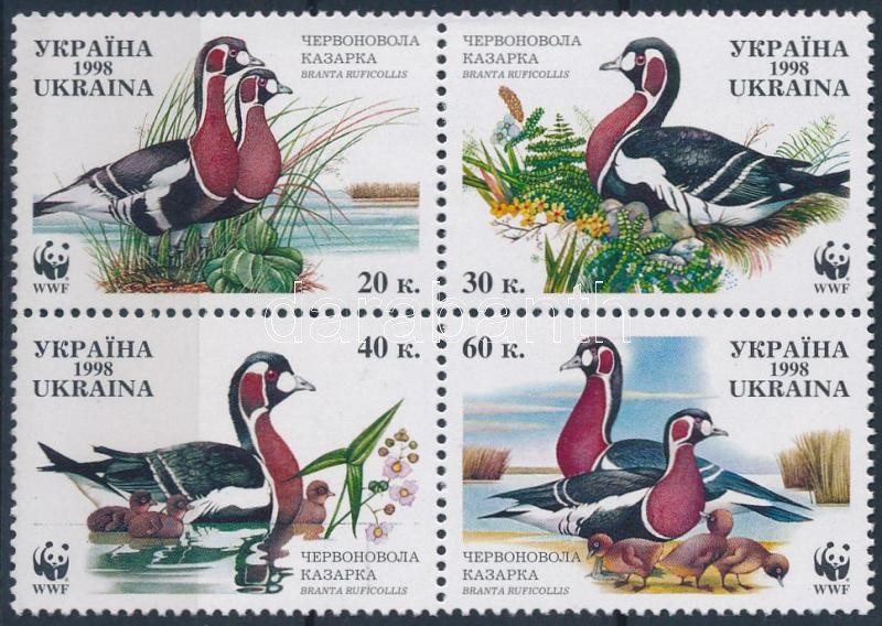 WWF: Red-breasted goose block of 4 + 4 FDCs, WWF: Vörösnyakú lúd négyestömb + 4 FDC