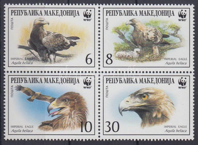 WWF: Imperial Eagle block of 4 + 4 FDCs, WWF: Parlagi sas négyestömb + 4 FDC