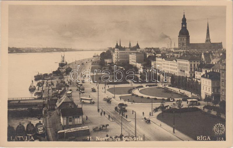 Riga, 11th November Boulevard / river, ships, automobile