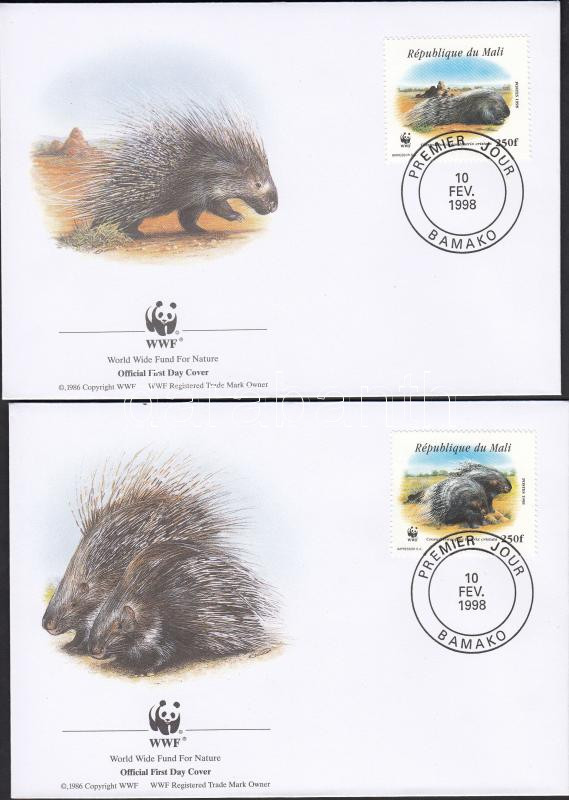 WWF: crested porcupine set on 4 FDC, WWF: Tarajos sül sor 4 db FDC-n