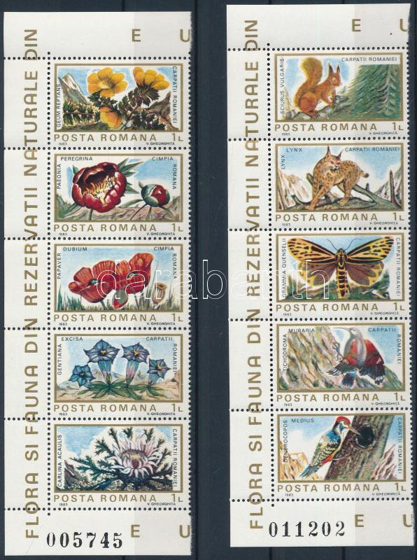 Flowers and animals 2 stripes of 5 + minisheet pair, Virágok és állatok 2 ötöscsík + kisív pár