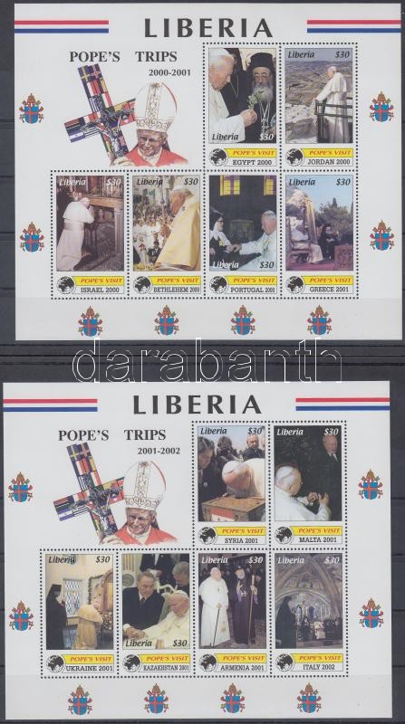 Pope John Paul II.'s travels 3 mini sheet set, II János Pál pápa utazásai 3 kisívsor