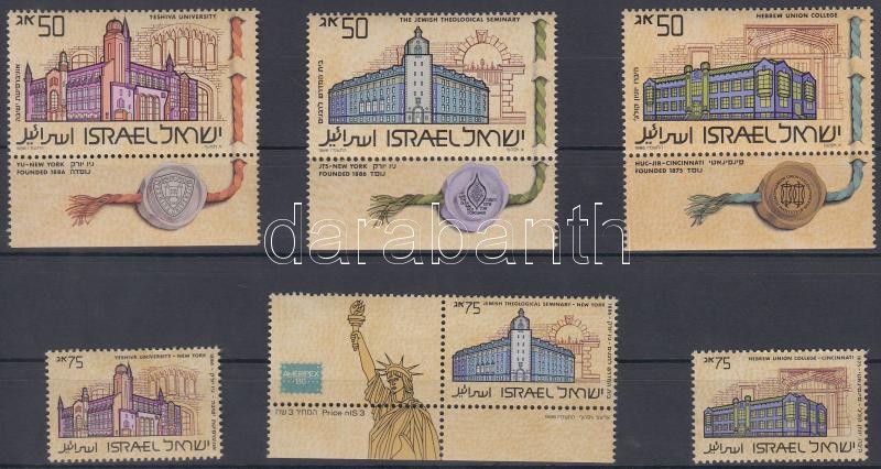 Jewish universities in the USA set with tab + stamps from blocks, Zsidó egyetemek az USA-ban tabos sor + blokkból kitépett bélyegek