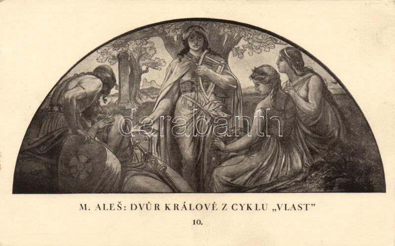 Cseh művészeti képeslap, Dvur Kralove z cyklu 'Vlast' s: M. Ales, Dvur Kralove z cyklu 'Vlast' / Czech art postcard s: M. Ales