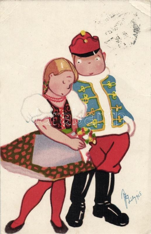 Hungarian folklore, artist signed, Magyar folklór