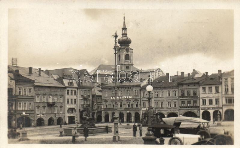 Trutnov, Trautenau; Damenkleider Haus, Schunwarenhaus / church, shop of Peter Erben, drugstore