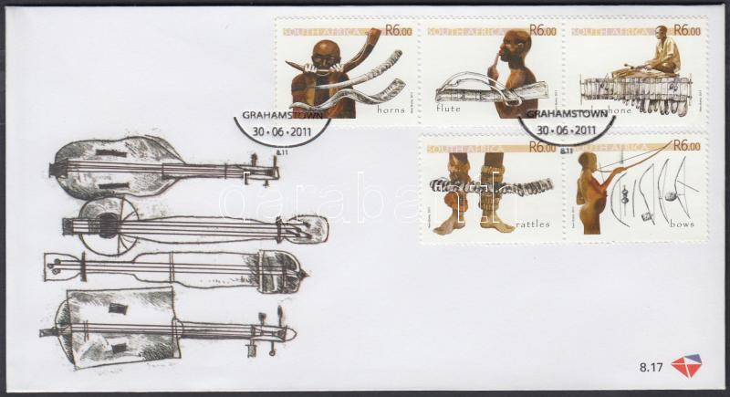 Folk instruments 5 values on FDC, Népi hangszerek 5é FDC