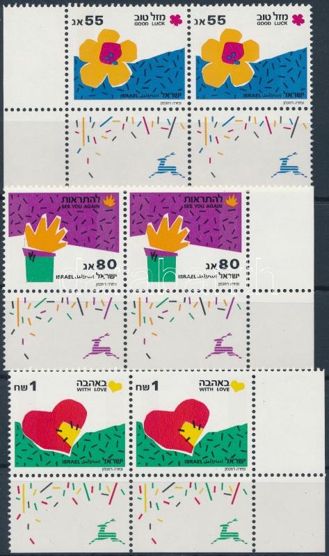 Üdvözlő bélyegek tabos sor párokban, Greeting stamps set with tab in pairs