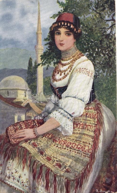 Bosnyák nő, folklór, F.H.&S., W. IX. Nr. H. 419. s: R. Bouda, Bosnian woman, folklore, F.H.&S., W. IX. Nr. H. 419. s: R. Bouda