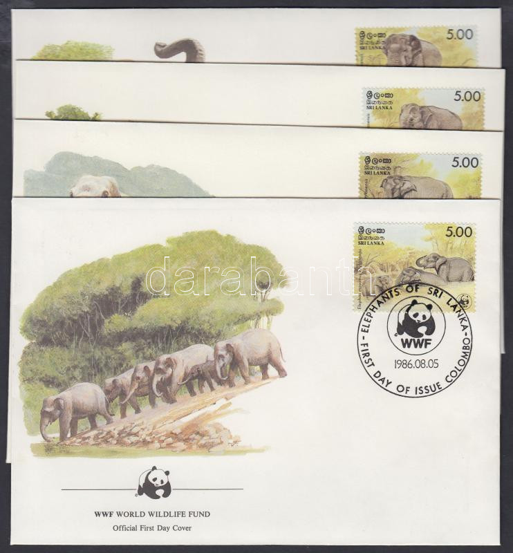 WWF: Elephants set on 4 FDC, WWF: Elefántok sor 4 db FDC-n