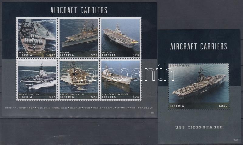 Aircraft carrier ships mini sheet + block, Repülőgép szállító anyahajók kisív + blokk