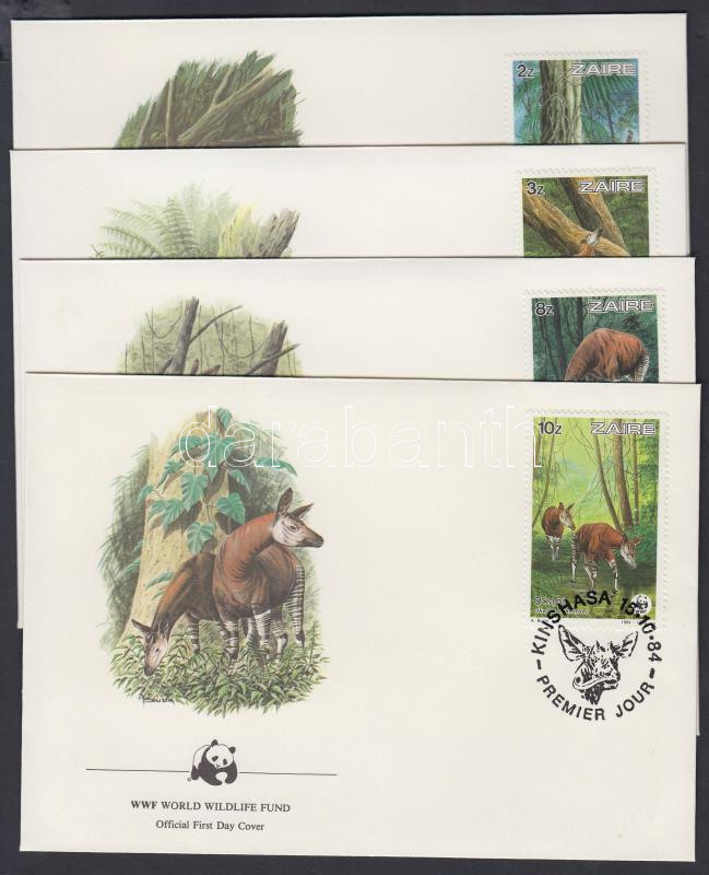 WWF: Okapi set on 4 FDC, WWF: Okapi sor 4 db FDC-n