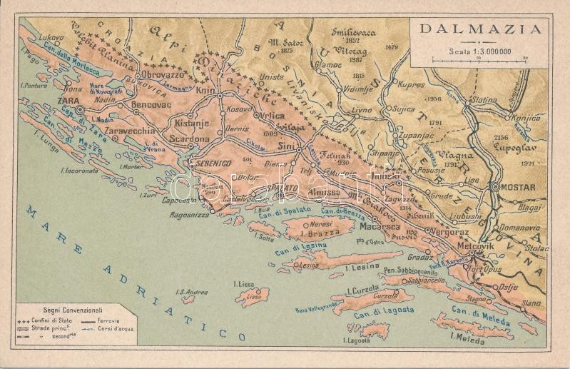 Dalmazia, Dalmatia, map.