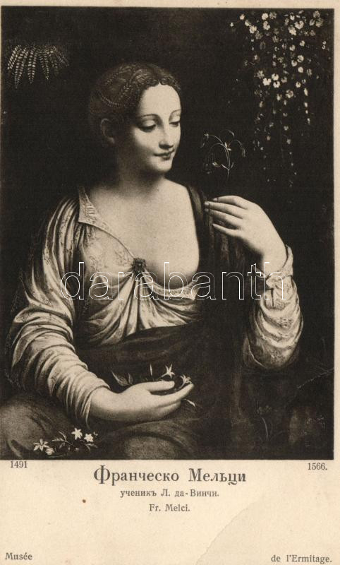 Flora, erotic art postcard, s: Francesco Melzi, Finoman erotikus képeslap, s: Francesco Melz