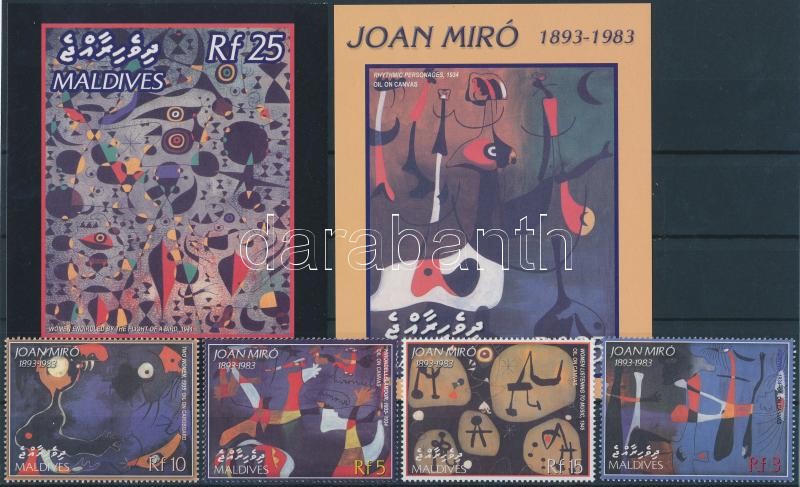 Joan Miró's paintings set + minisheet + block set, Joan Miró festmények sor + kisív + blokksor