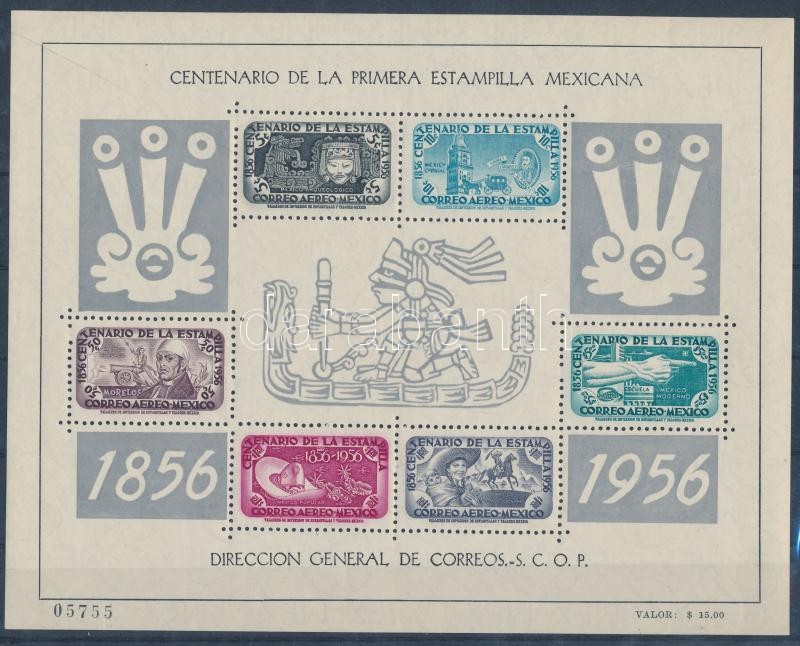 100 éves a mexikói bélyeg fogazott + vágott blokk, Centenary of Mexican stamp perforated + imperforated block