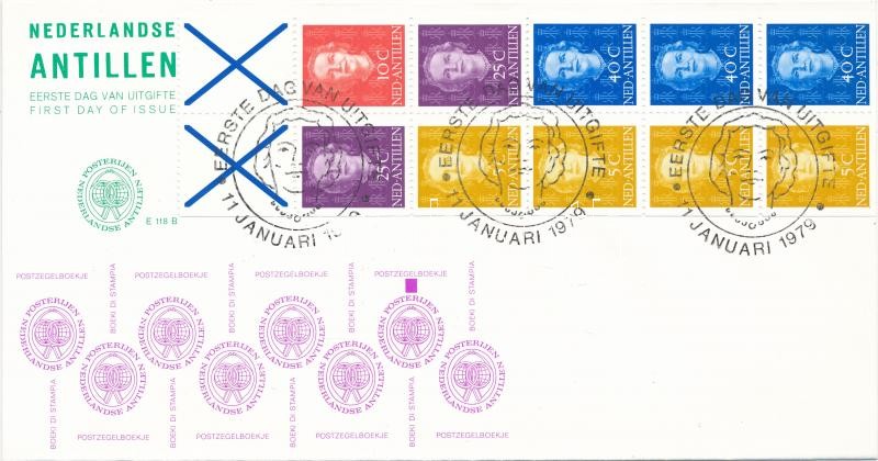 I. Julianna királynő bélyegfüzetlap FDC (Mi 15 D, 21 D, 381 D-E - 382 D-E), Queen Julianna I. stamp-booklet sheet on FDC (Mi 15 D, 21 D, 381 D-E - 382 D-E)